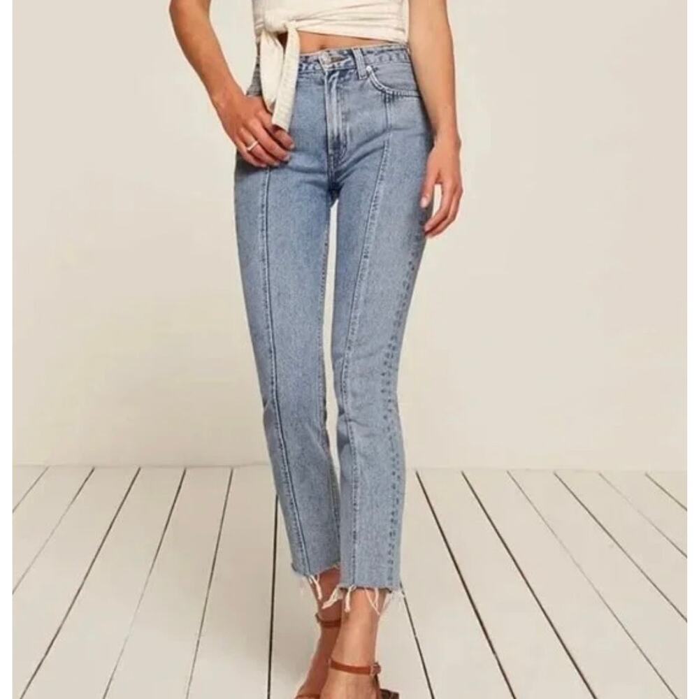 Reformation Seamed Jean Celtic Wash Size 27 High Rise Raw Hem
